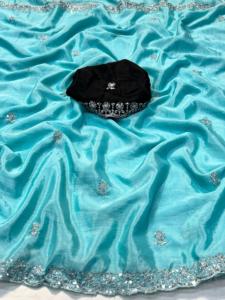 Tela Chinnon Multi bordado Trabajo Saree Con Contrato bordado Trabajo Blusa - Product Image 3