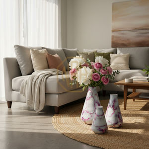 Jarrón de Flores de Hierro Estilo Costero, Diseño de Tambor de Mármol Rosa Esmaltado, Jarrón Decorativo para el Hogar, Precio al por Mayor - Product Image 2