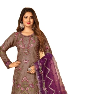 Diseñador paquistaní Kurtis con bordado de seda viscosa Pent y Organza Duppata colección para mujer - Product Image 1