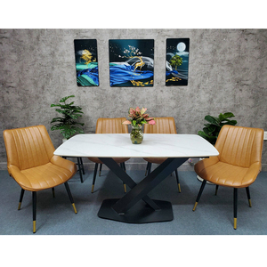 Rectangular <b>Dining</b> <b>Table</b> Set BA68094 140/160x80cm X-shaped Iron Legs and Sintered Stone Top Assembled for Convenient Use - Product Image 2