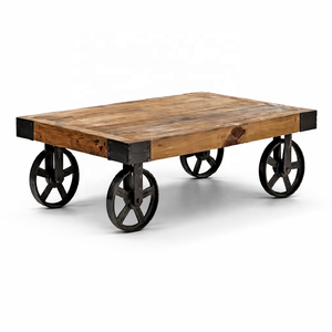 Mesa de Centro de Hierro de Estilo Industrial Antiguo con 4 Ruedas, Muebles Modernos para Sala de Estar, Uso Doméstico, 120x60x45cm, AKKU FURNITURE ACT-037 - Product Image 1