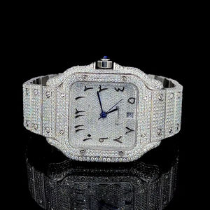 Reloj de Lujo VVS Moissanite, Hecho a Mano en Arabia, Completamente Engastado con Diamantes, Movimiento Mecánico Automático, Unisex, Cristal de Zafiro, Analógico, Estilo Hip Hop - Product Image 1