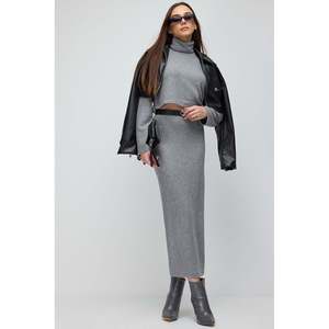 Jupe crayon midi décontractée pour femme de bureau en maille douce, tissu crocheté, taille naturelle, 60% polyester, Mega Merchant, taille XS - Product Image 1