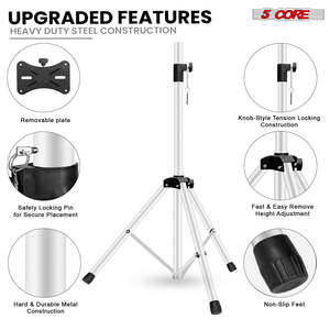 5 Core <b>Speaker</b> <b>Stand</b> Height Adjustable PA DJ Tripod Studio Monitor <b>Stands</b> w 35mm Compatible Insert - Product Image 2