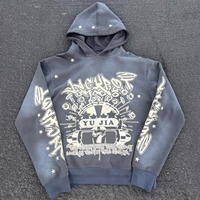 Venta al por mayor de pantalones de chándal acampanados serigrafiados personalizados y conjuntos de Sudadera con capucha para hombres de peso pesado desgastado Fabricación de chándal lavado con ácido