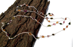 Collier en chaîne serpent avec perles de tourmaline naturelle brute pour femmes, argent sterling 925, cadeau de mariage, bijoux - Product Image 2