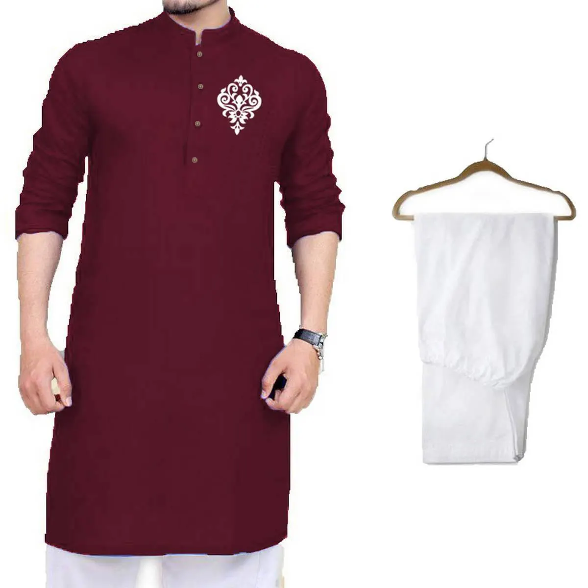 새로운 도착 반짝 이는 소재 자수 남성 Kurta salwar kameeez 토브 민족 의류 이슬람 의류 현대 이슬람 드레스 남성