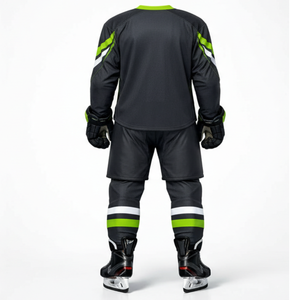 Uniforme de Hockey sobre Hielo Negro y Verde Neón Más Popular - Diseña Tu Propio Logotipo Ropa Deportiva Jersey con Patrón de Rayos Dinámicos - Product Image 2