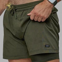 Shorts de compression légers, de haute qualité, solides, à séchage rapide et respirants pour hommes - 5 pouces, taille élastique en polyester, 2-en-1 pour l'entraînement et la gym