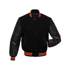 Chaqueta universitaria para hombre con cuello levantado, nuevo diseño, secado rápido, transpirable, 100%, cuerpo de lana de Cachemira con mangas de cuero de vaca genuino - Product Image 5