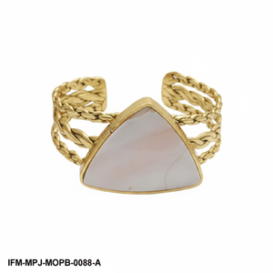 Bracelet en or tressé à trois bandes avec incrustation de nacre faite à la main, bijou bohème unique, cadeau - Product Image 2