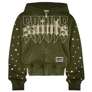 Sweats à capuche en polaire personnalisés avec broderie intégrale, paillettes, diamants, strass, polyester/coton, hiver, service OEM - Product Image 1