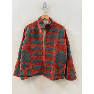 Manteaux Automne-Hiver, Veste en Velours Réversible Melon Garden, Broderie à la Main Suzani, Vert Forêt Terracotta, Style Bohème, Vêtements d'extérieur - Product Image 2