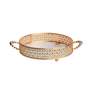 ROYAL DECORATIVE <b>TRAY</b> ALUMINIUM HANDMADE WITH HANDLES MIRROR METAL GOLD COLOR DINNERWARE SERVING <b>TRAY</b> for HOTEL & CHRISTMAS - Product Image 1