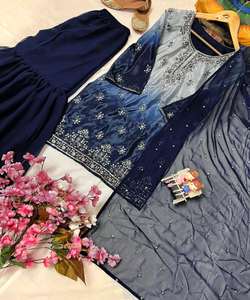 NUEVO SHARARA DUPATTA DE SEDA CHINON CON ESTAMPADO DIGITAL Y TRABAJO DE PEDRERÍA ZARI, PRENDAS ÉTNICAS DE LUJO PARA FIESTAS Y BODAS, PRECIO AL POR MAYOR - Product Image 4