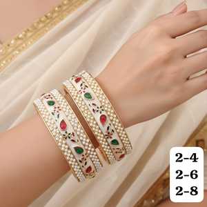 กำไล2ชิ้นสีทองทองเหลืองคุณภาพระดับพรีเมียมสวยงามสำหรับผู้หญิงอินเดียกำไลคู่แบบเปิดได้แบบดั้งเดิมสวมใส่ในงานปาร์ตี้ - Product Image 2