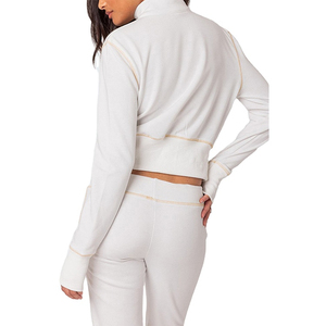 Women 2 Piece Knitted Tracksuit Set Full Sleeve <b>Turtleneck</b> <b>Crop</b> <b>Top</b> Flared Pants Solid White Casual All Seasons Loose Fit - Product Image 5