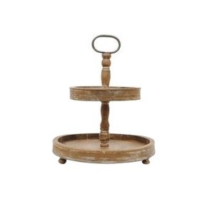 Support à gâteau en bois d'acacia 2025 de haute qualité couleur naturelle support à Dessert et Cupcake à 2 niveaux forme ronde pour mariage et anniversaire - Product Image 1