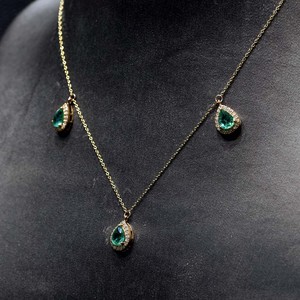 Solid <b>14k</b> <b>Gold</b> <b>Necklace</b> Emerald Gemstone Jewelry Pave Diamond <b>Gold</b> Pendant 3 Pcs Natural Emerald New Design - Product Image 5