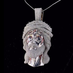 Pendentif personnalisé avec nom, certifié IGI, Jésus VVS plaqué or, style hip-hop, pour hommes - Product Image 1