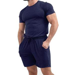 Survêtement d'été pour hommes Short Sleeve t Shirts Shorts 2 Pieces Round Neck Workout Gym Running Set Mens - Product Image 5