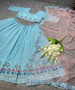 Precio al por mayor en el trabajo de secuencia de bordado de Georgette XXL de moda Lehenga Choli con ropa de fiesta étnica Dupatta ApparelGarment - Product Image 3