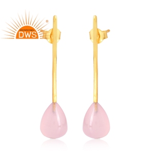 Vente chaude 925 Sterling Silver 18K Plaqué Or Naturel Rose Calcédoine Gemme Dangle Boucle D'oreille Bijoux Pour Femmes Cadeau Pour Elle - Product Image 3