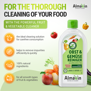AlmaWin Nettoyant Liquide Concentré Bio pour Légumes et Fruits 500ml – Idéal pour Fruits à Peau Lisse et Utilisation Bébé - Product Image 1