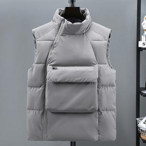 2025 automne hommes décontracté gilet avec grande poche gilet manteau col sans manches bouffantes vestes fermeture à glissière hiver chaud manteau - Product Image 1