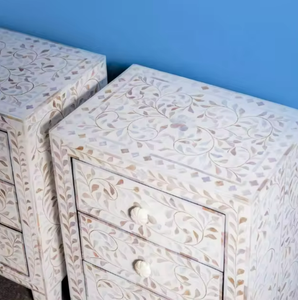 Consola de incrustaciones de hueso hecha a mano, relleno de resina azul cielo, patrón Floral, chipset de hueso, pastas para sala de estar, dormitorio, mesita de noche - Product Image 4