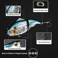 Señuelo de Pesca Articulado de 115mm y 44g, Cebo Duro ABS con Sistema de Sonido, Señuelo Deslizante Multiarticulado para Pesca de Lubina y Lucio