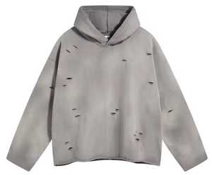 Sudadera con capucha de lana bordada de invierno para hombre de algodón 100% desgastada personalizada High Street Style Oversized Acid Washed - Product Image 2