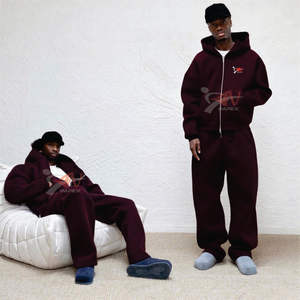 ชุดวอร์มผู้ชายแบบสั่งทำพิเศษ 450 500gsm กางเกงวอร์มทรงจ็อกเกอร์ผู้ชาย ผ้าหนานุ่มทรงหลวม กางเกงวอร์มมีฮู้ด ชุดเซ็ตเสื้อฮู้ดมีซิปและกางเกงวอร์มผู้ชาย - Product Image 3