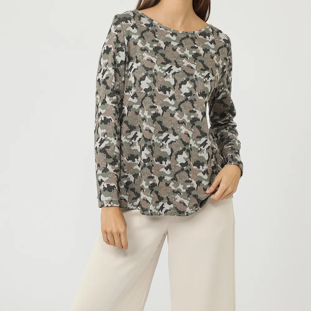 Women's Clothing Made in Italy Premium Quality with wide round neck comfort fit lurex camouflage print Blouse