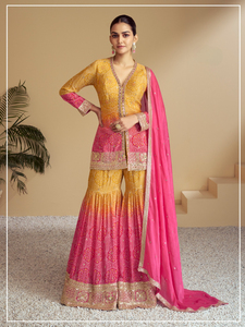 Salwar Kameez prêt-à-porter en soie chinon lourde, imprimé numérique, broderie, style pakistanais, multi-paillettes, pour femmes adultes, style indien - Product Image 3