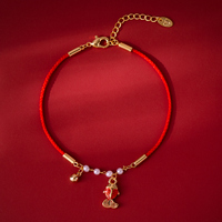 Symbole de bonne fortune chaîne rouge plaqué or poisson Koi et cloche avec perles de coquillage bracelet à breloques présent meilleurs voeux pour cadeau