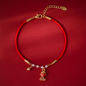 Buona fortuna simbolo rosso stringa oro placcato Koi pesce e campana <span class=keywords><strong>con</strong></span> conchiglia perline ciondolo <span class=keywords><strong>bracciale</strong></span> presente i migliori auguri per il regalo - Product Image 5