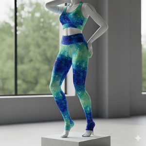 Sujetador deportivo de talla grande con espalda descubierta y espalda cruzada, mallas cortas de cintura alta hasta el tobillo, conjunto de 2 piezas frontal transpirable de alto soporte sólido - Product Image 2