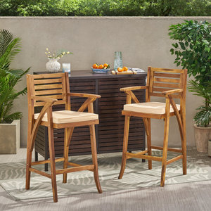 Chaise de bar en teck d'extérieur avec coussin, tabouret de bar de patio, chaise haute de jardin, mobilier de bar en bois massif - Product Image 6