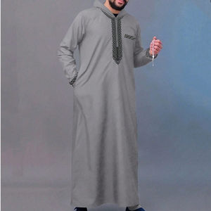 Abaya musulmane à capuche brodée de style modeste pour hommes, pour le commerce extérieur, en polyester, avec fermeture éclair, Hajj Malaisie - Product Image 6