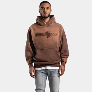 Haute qualité coton lourd streetwear vêtements polaire sweat personnalisé 400 500 gsm bouffée impression logo surdimensionné sweats à capuche hommes - Product Image 2