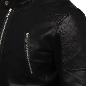 High Quality Men's Winter Leather <b>Motorbike</b> Jacket <b>Stand</b> Collar Front Logo Waterproof Breathable Quick Dry Slim Fit Customized - Product Image 3