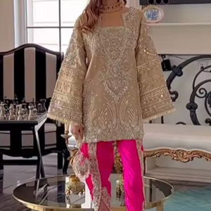 Diseñador elegante 2024 ropa de fiesta Kurta Dhoti vestido Zari bordado hermoso cristal Beadssstone Dabka trabajo encaje/botón - Product Image 1