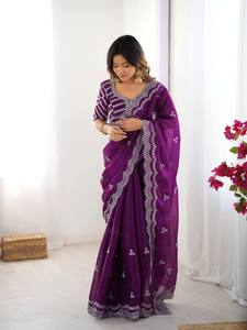 Latest HENIXA <b>CREATION</b> Women Fancy Party Wear Saree <b>Beautiful</b> Sequence Work Traditional Design SP-13-PURPLE for Wedding Diwali - Product Image 4