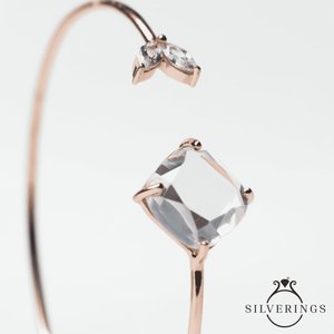 Silverings Pulsera Ajustable de Plata de Ley 925 con Piedra Sagrada, Oro Rosa y Circonita, con Forma de Diamante Corte Princesa - Product Image 6