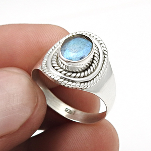 Minimalist Design Beautiful 100% Natural <b>Labradorite</b> Gemstone 925 Sterling Silver Bohemian Silver <b>Rings</b> Wholesale OEM ODM Bulk - Product Image 1