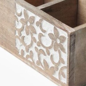 Best Sale Handcrafted Wooden 3 Compartment Floral Design Cutlery Holder at Cheap Price From India - Product Image 4