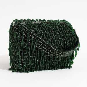 Bolso de mano cruzado de embrague Bolso de fiesta de noche de diamantes de imitación de cristal metálico con patrón de sobre a rayas - Product Image 2