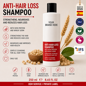 Champú Anticaída de Cabello de Marca Privada 250ml OEM |   Champú Fortalecedor para el Crecimiento del Cabello con Soya y Germen de Trigo |   España UE - Product Image 1