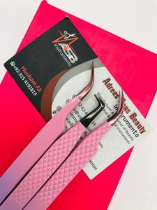 Pinzas de extensión de pestañas profesionales de etiqueta privada personalizadas de dos tonos Ombre Punta de fibra curva de acero inoxidable sostenible - Product Image 6